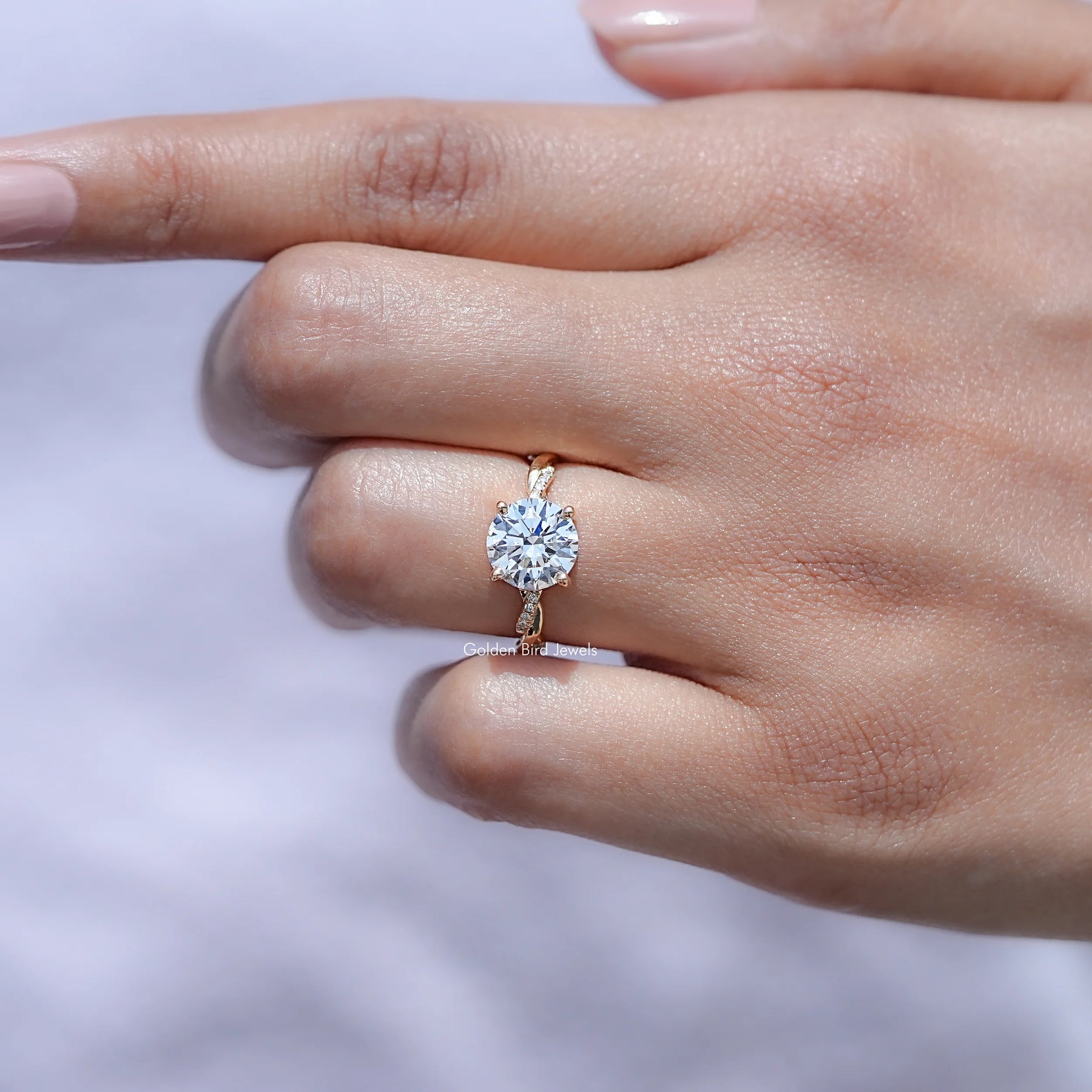 Round Lab Diamond Twisted Shank Accent Ring