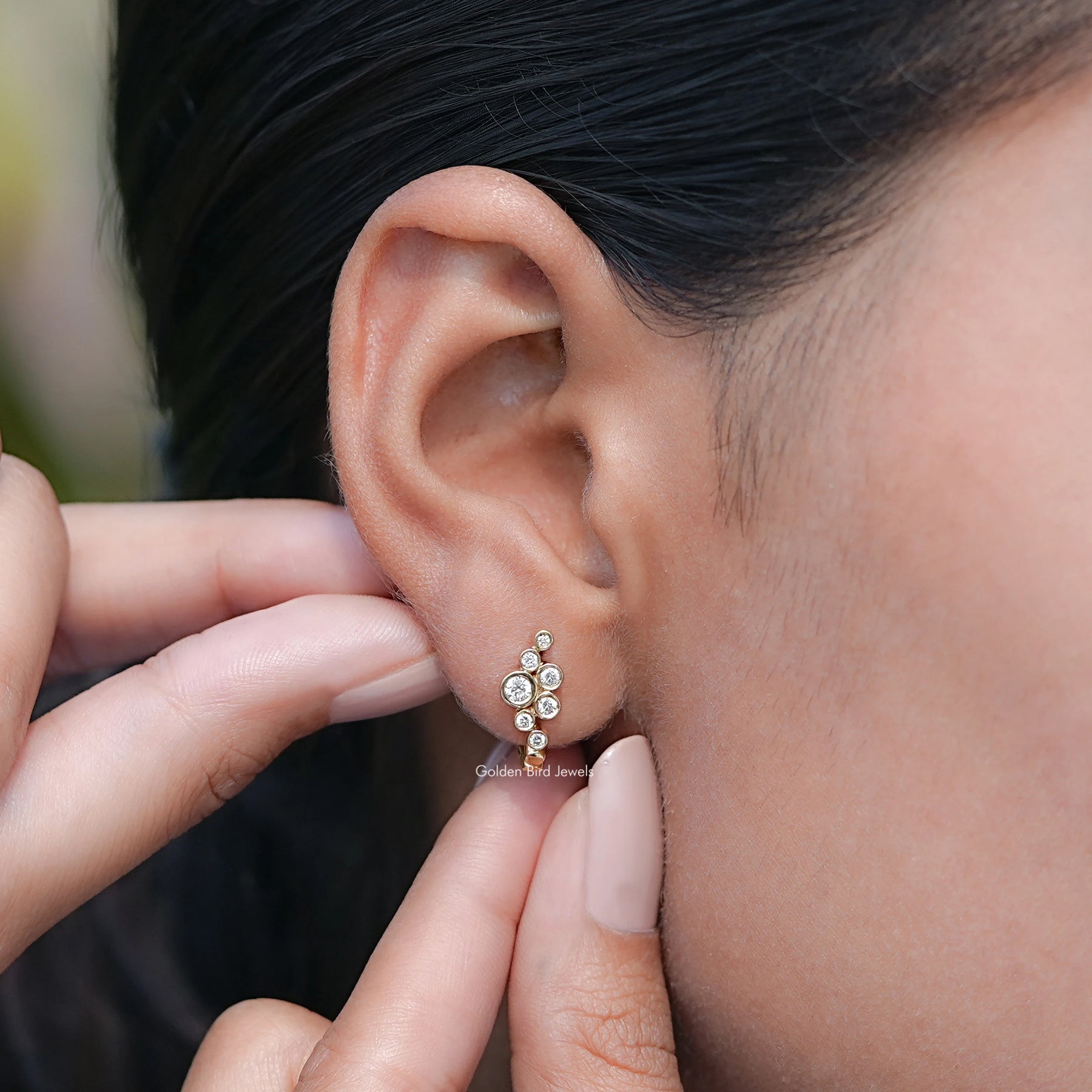 Front view of Bezel Set U Shape Hoop Earrings