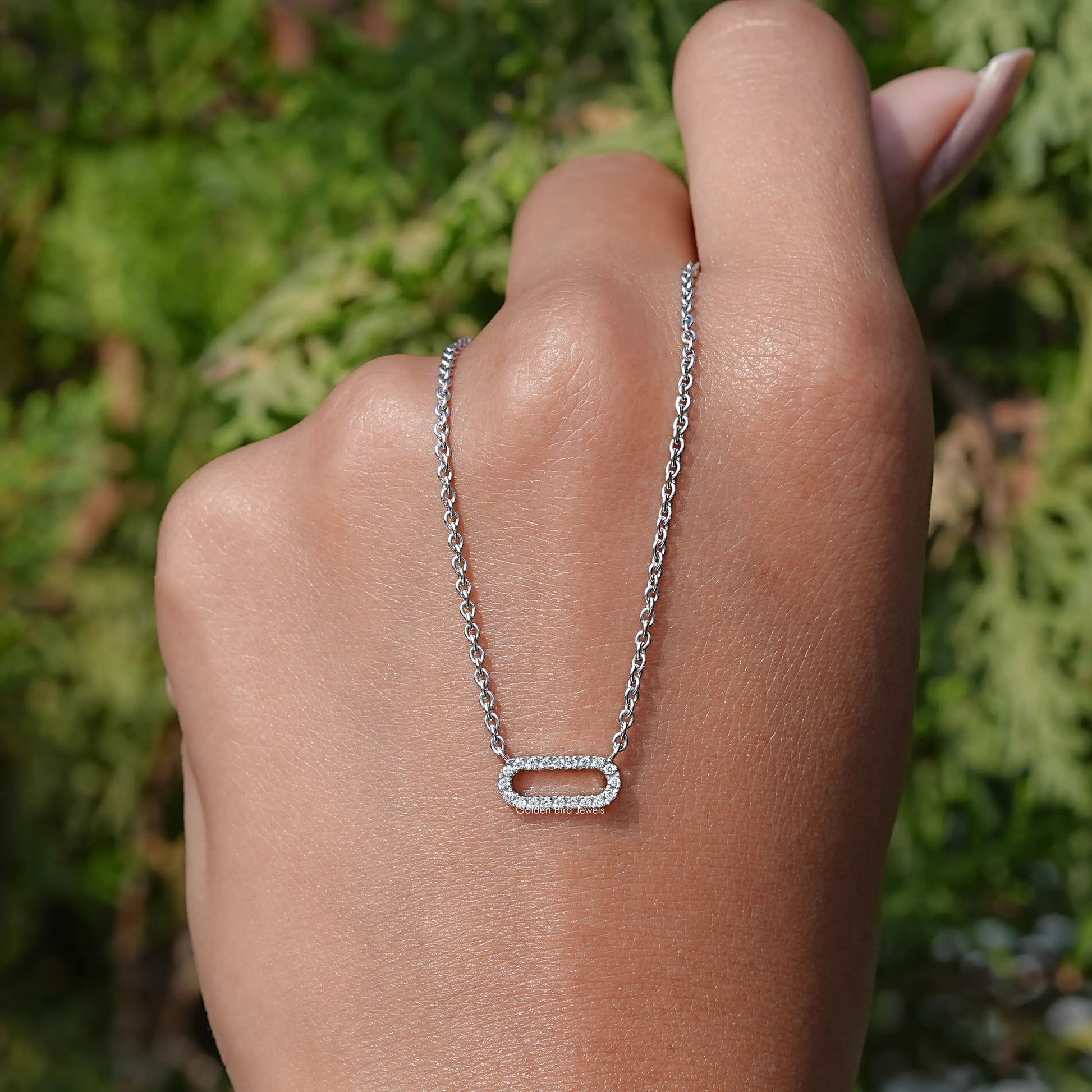 In Hand Back View of Round Cut  Lab Diamond Pendant In White Gold