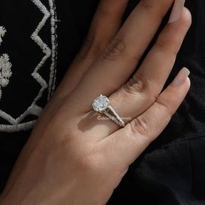 Round Cut Moissanite Accent Stone Ring In Finger