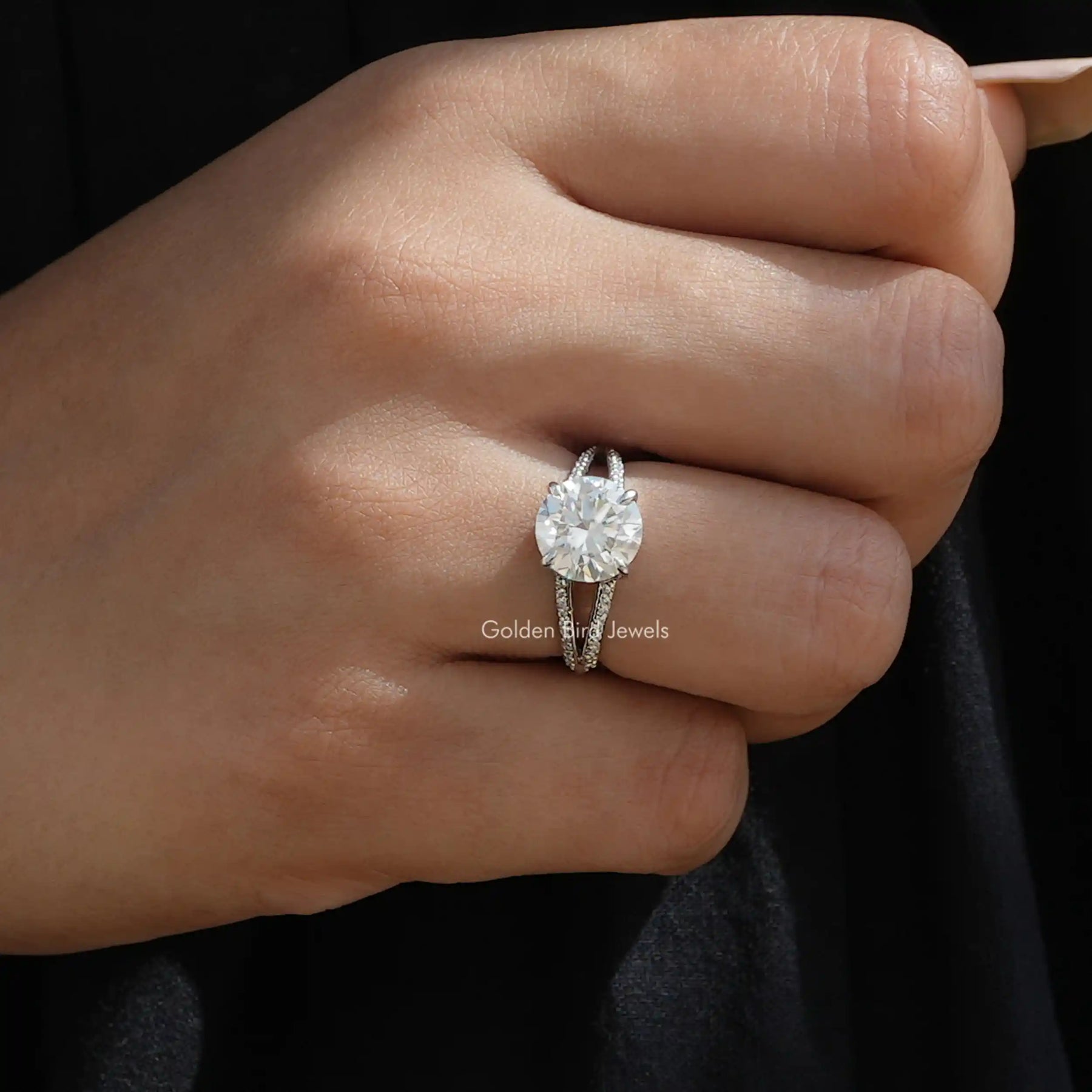 View of Round Cut Moissanite Accent Engagement Ring In White Gold