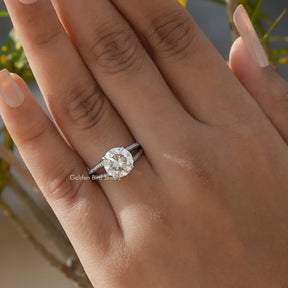 View of Round Cut Moissanite Engagement Ring In White Gold