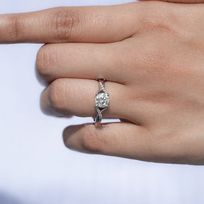 Round Moissanite Criss Cross Accent Engagement Ring