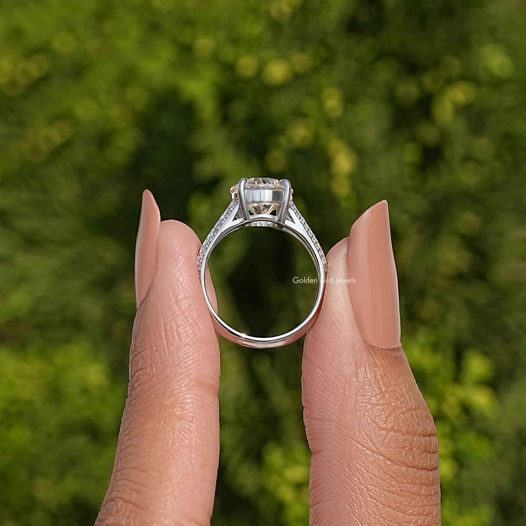 Round Cut Moissanite Accent Engagement Ring
