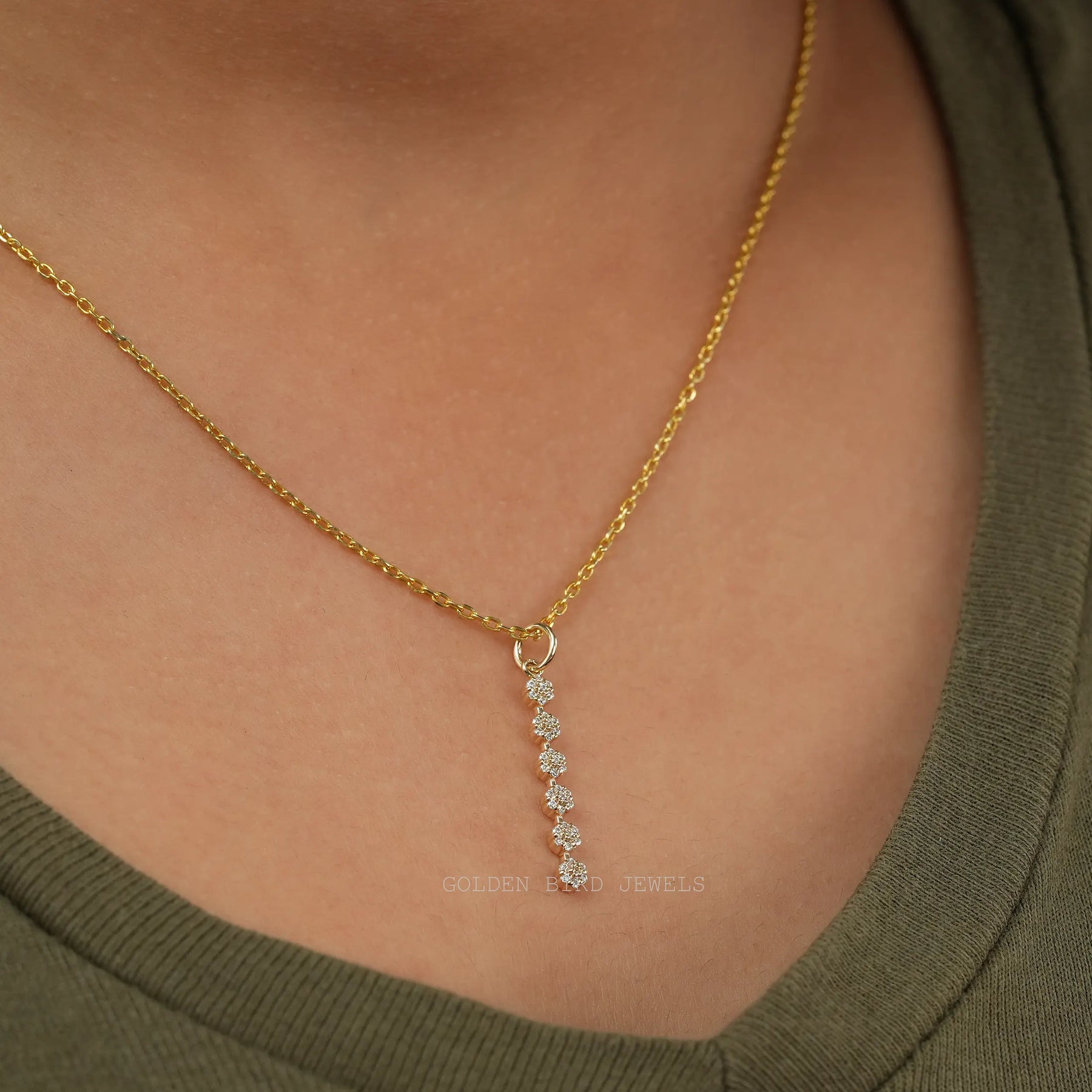Detailed view of moissanite round shape pendant