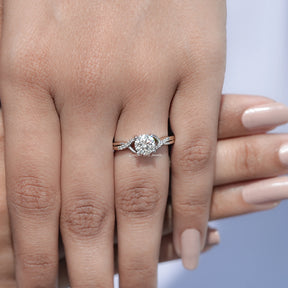 Round Moissanite Criss Cross Accent Engagement Ring