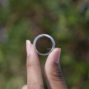 Back view of Round Cut Moissanite ring in secure setting 
