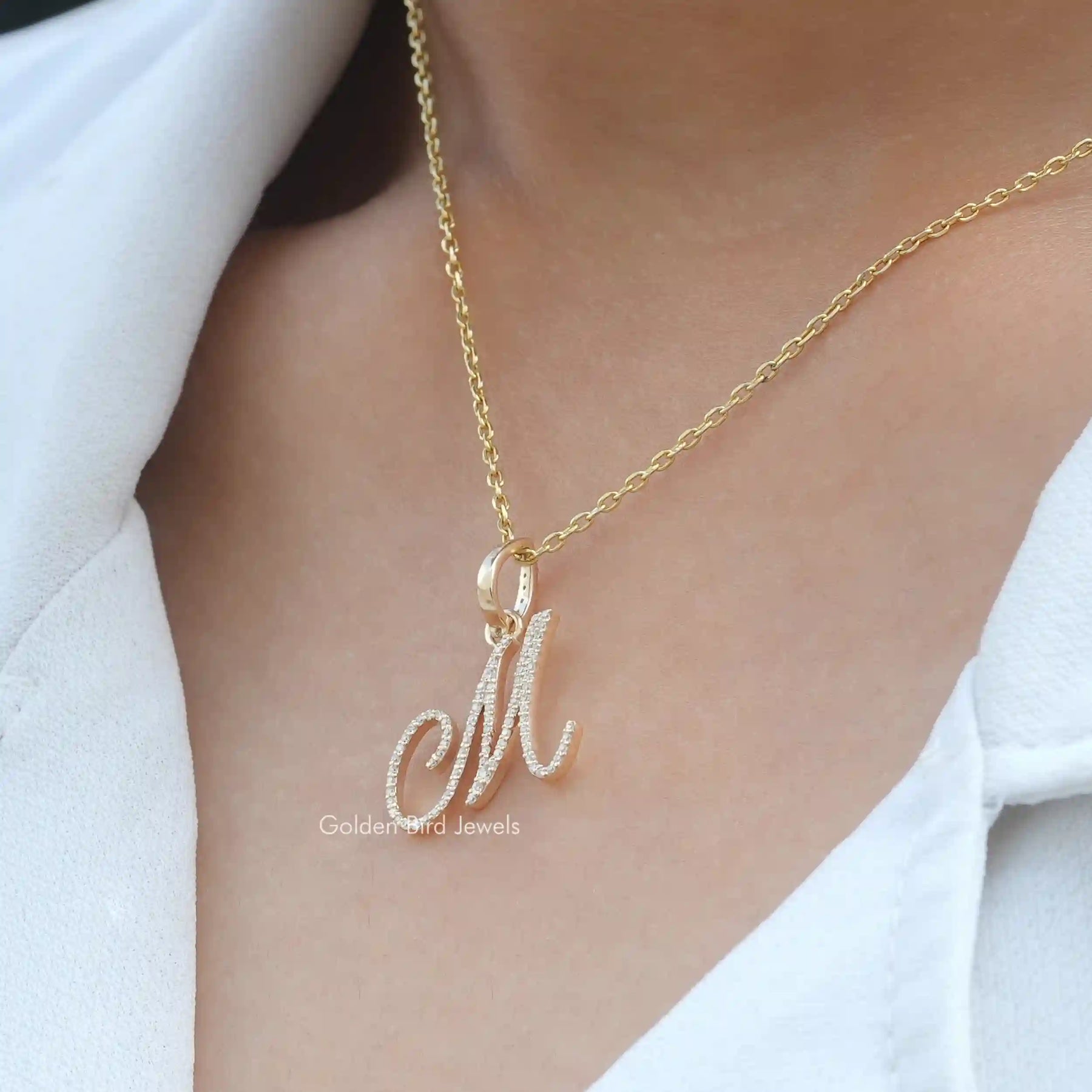 Full view of moissanite pendant in unique shape 