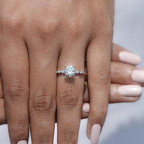 Close view of Round Cut Moissanite Solitaire Ring