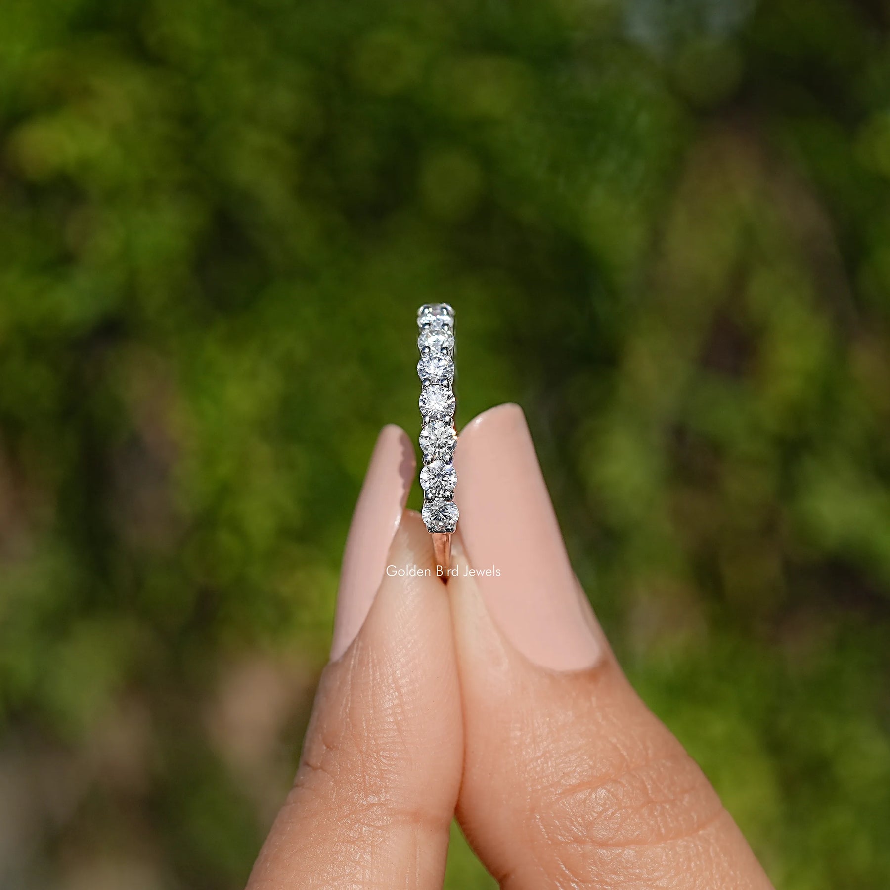 Round Cut Moissanite Three Quarter Eternity Wedding Band