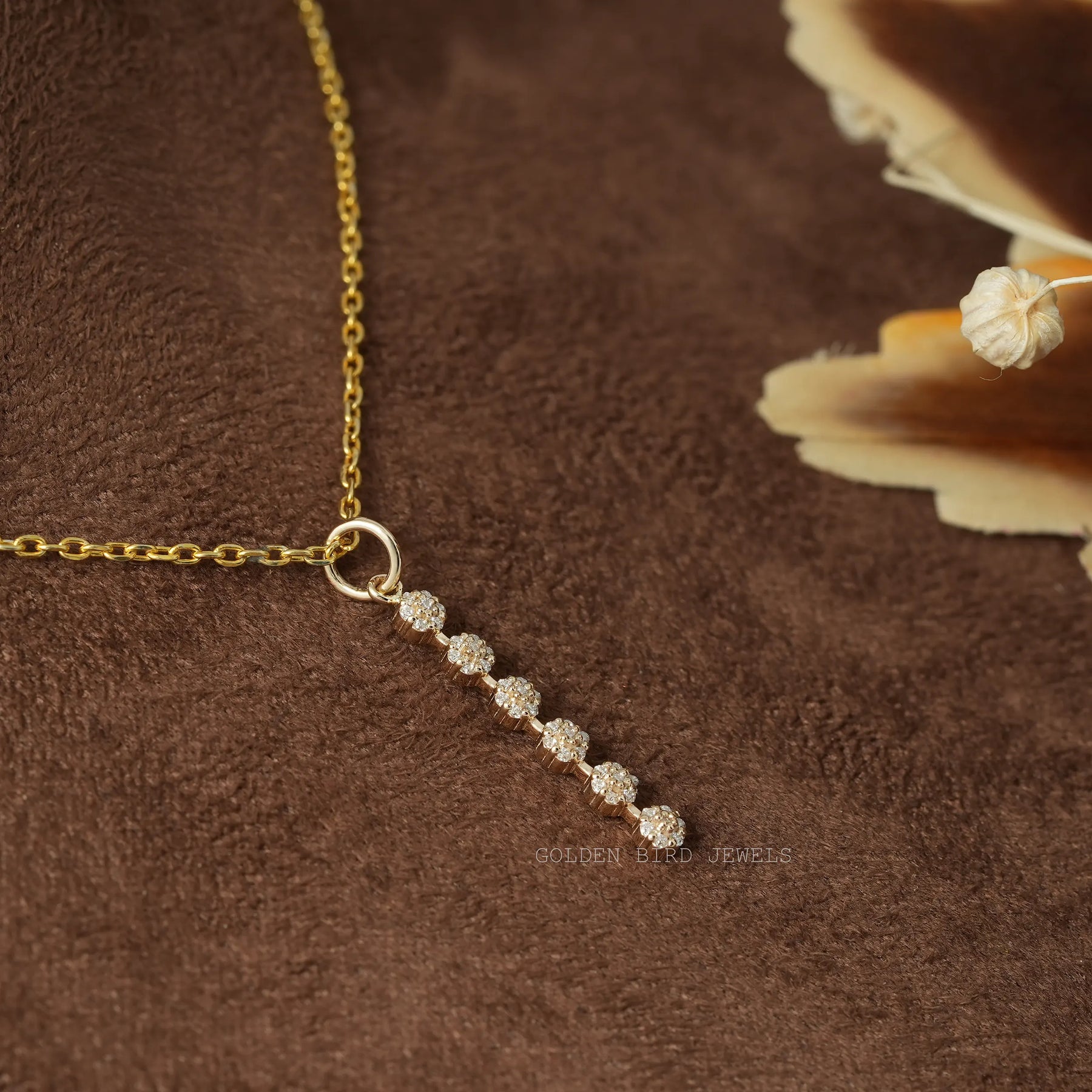 Full view of moissanite pendant in unique shape 