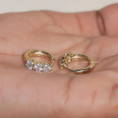 Round Cut Moissanite Small Huggies Hoop Earrings