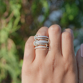 view of Round Cut Moissanite Solitaire Ring in secure setting 