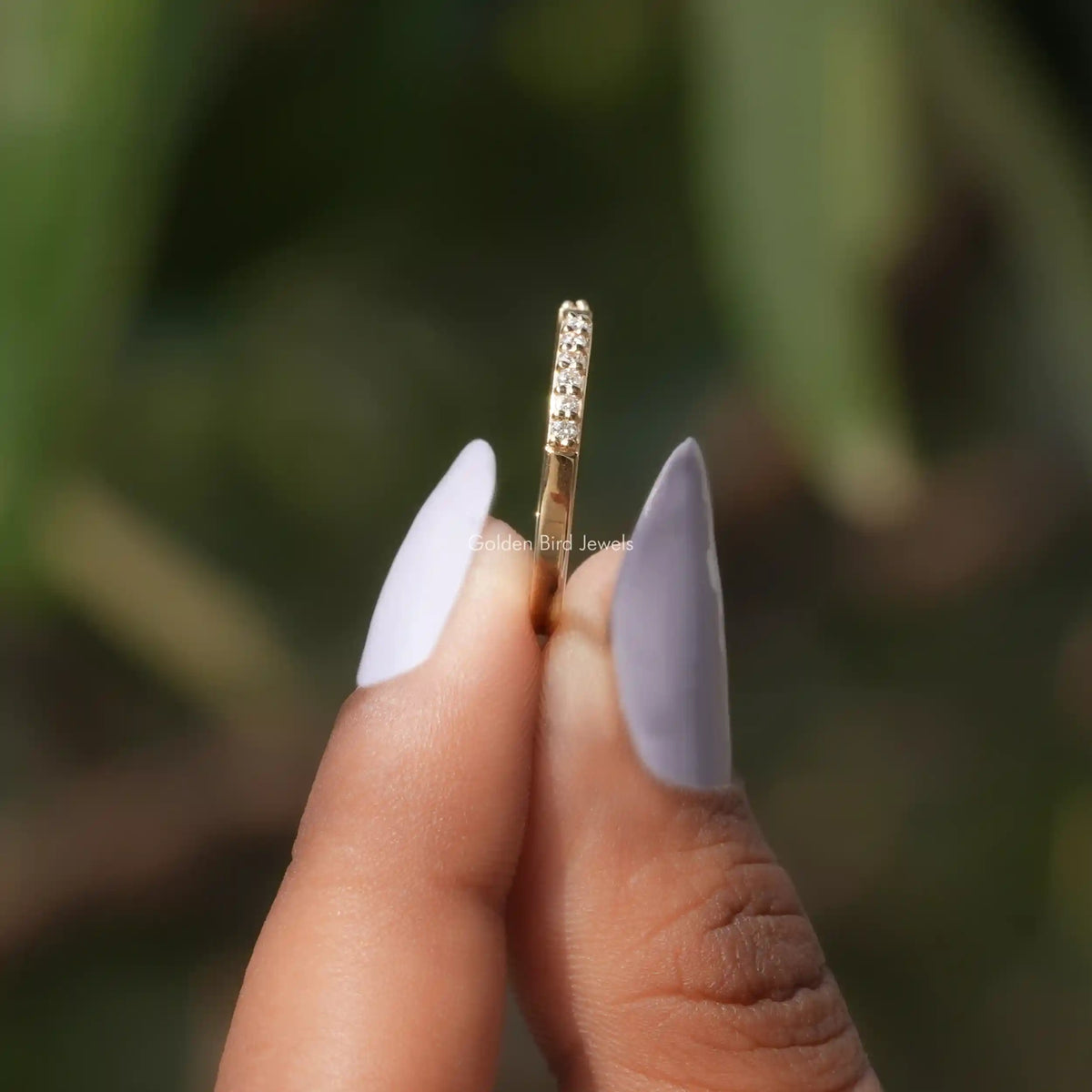 Side View of Round Cut Moissanite Dainty Open Cuff Band