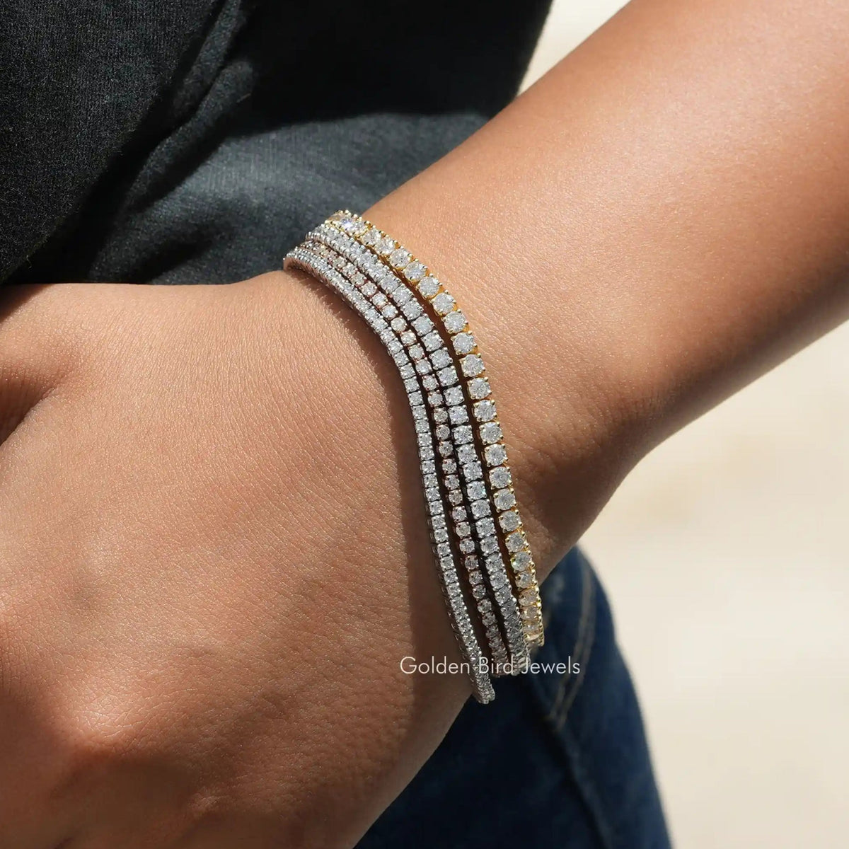 [Moissanite round cut tennis wedding bracelet]-[Golden Bird Jewels]