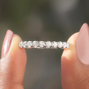 [1.30 CTW Round Cut Moissanite Three Stone Eternity Wedding Band]-[Golden Bird Jewels]