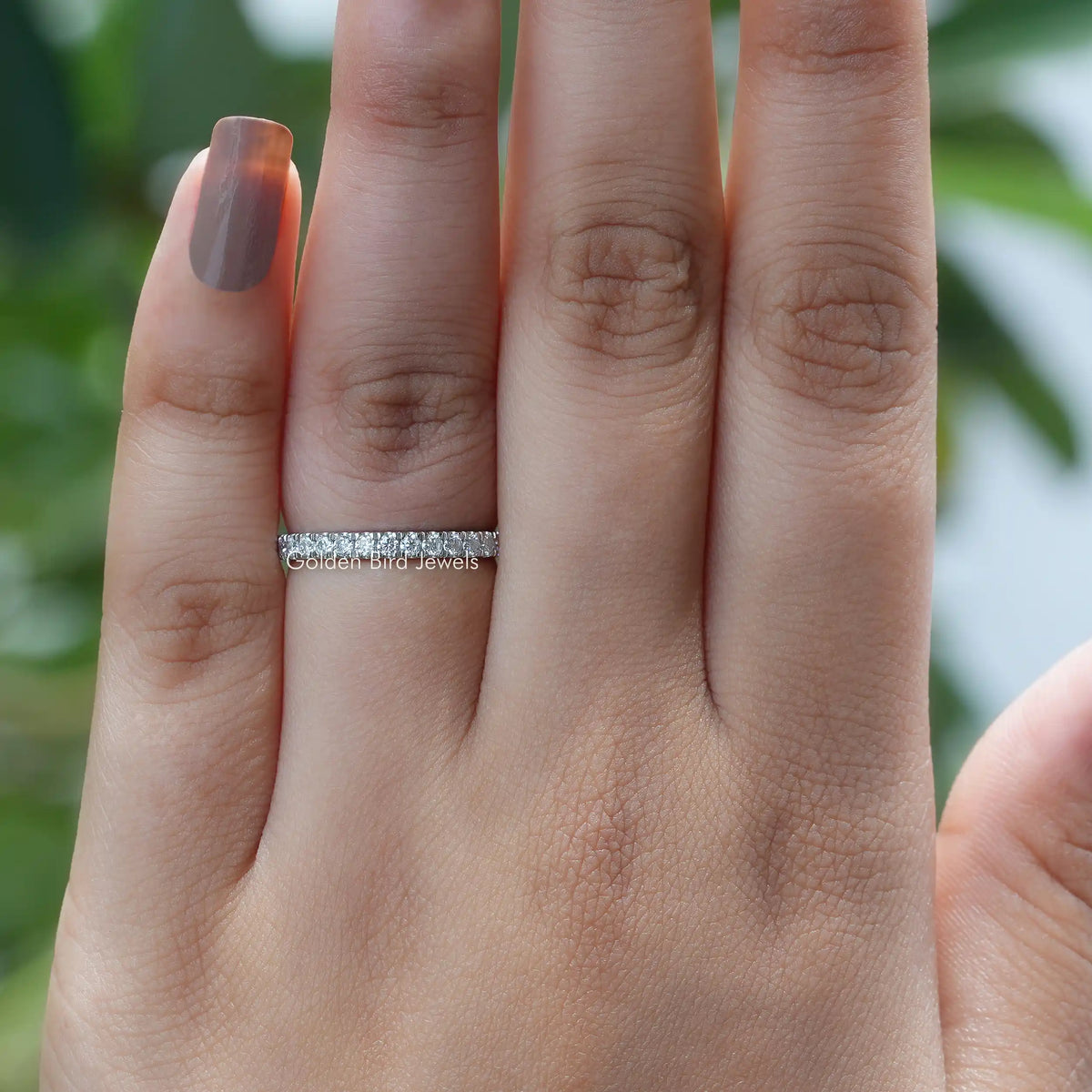 [Moissanite Round Cut Wedding Band In White Gold]-[Golden Bird Jewels]