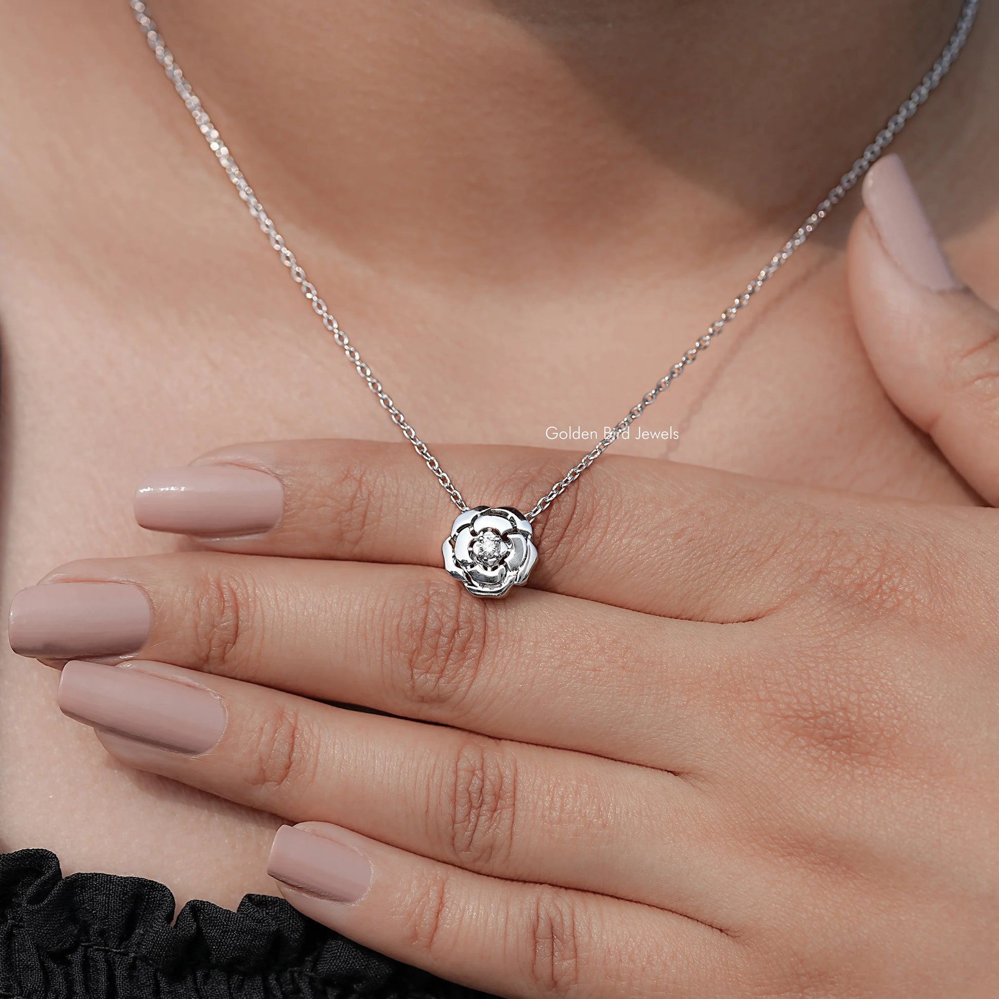 Round Lab Diamond Floral Solitaire Pendant
