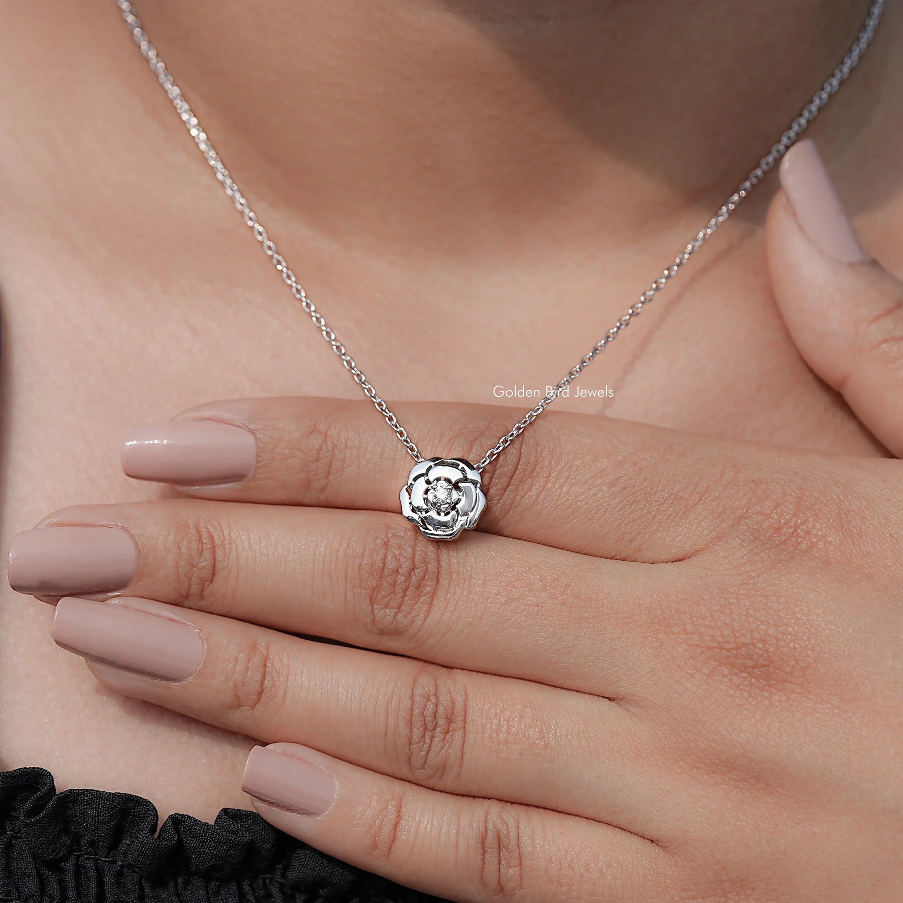 Round Lab Diamond Floral Solitaire Pendant