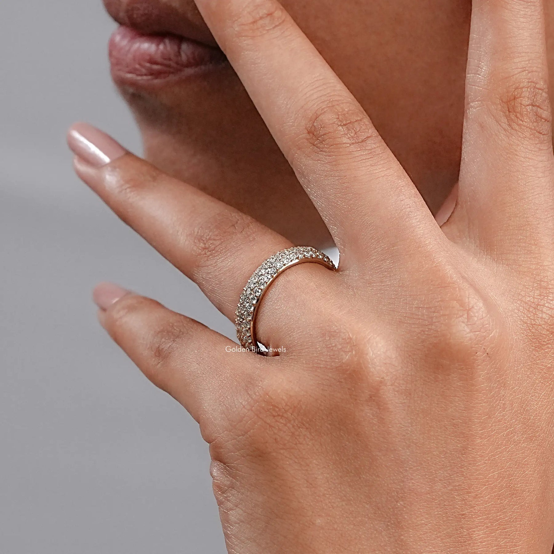 Round Cut Lab Diamond Pave Set Wedding Band