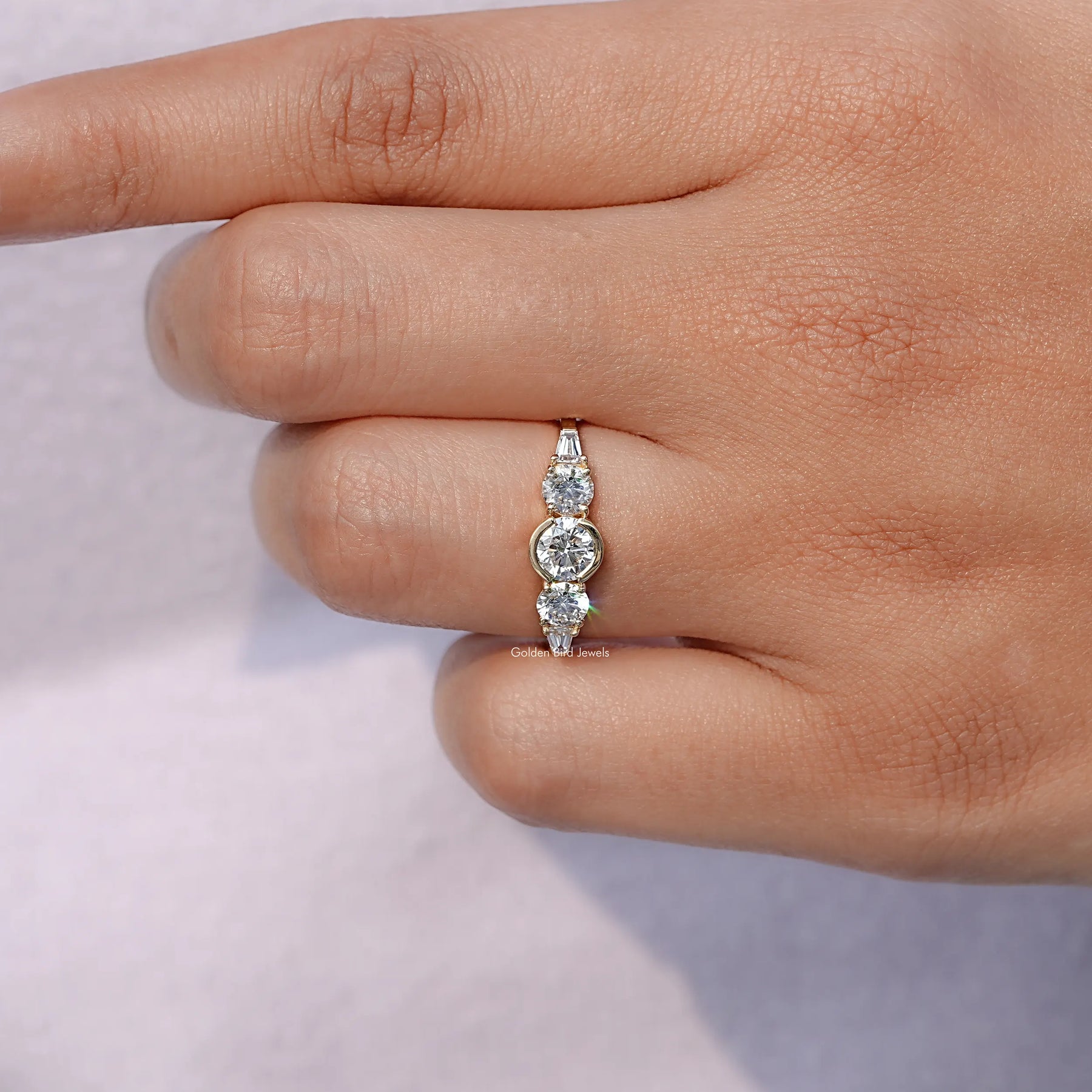 View of Round Cut Lab Grown Diamond Ring In White Gold