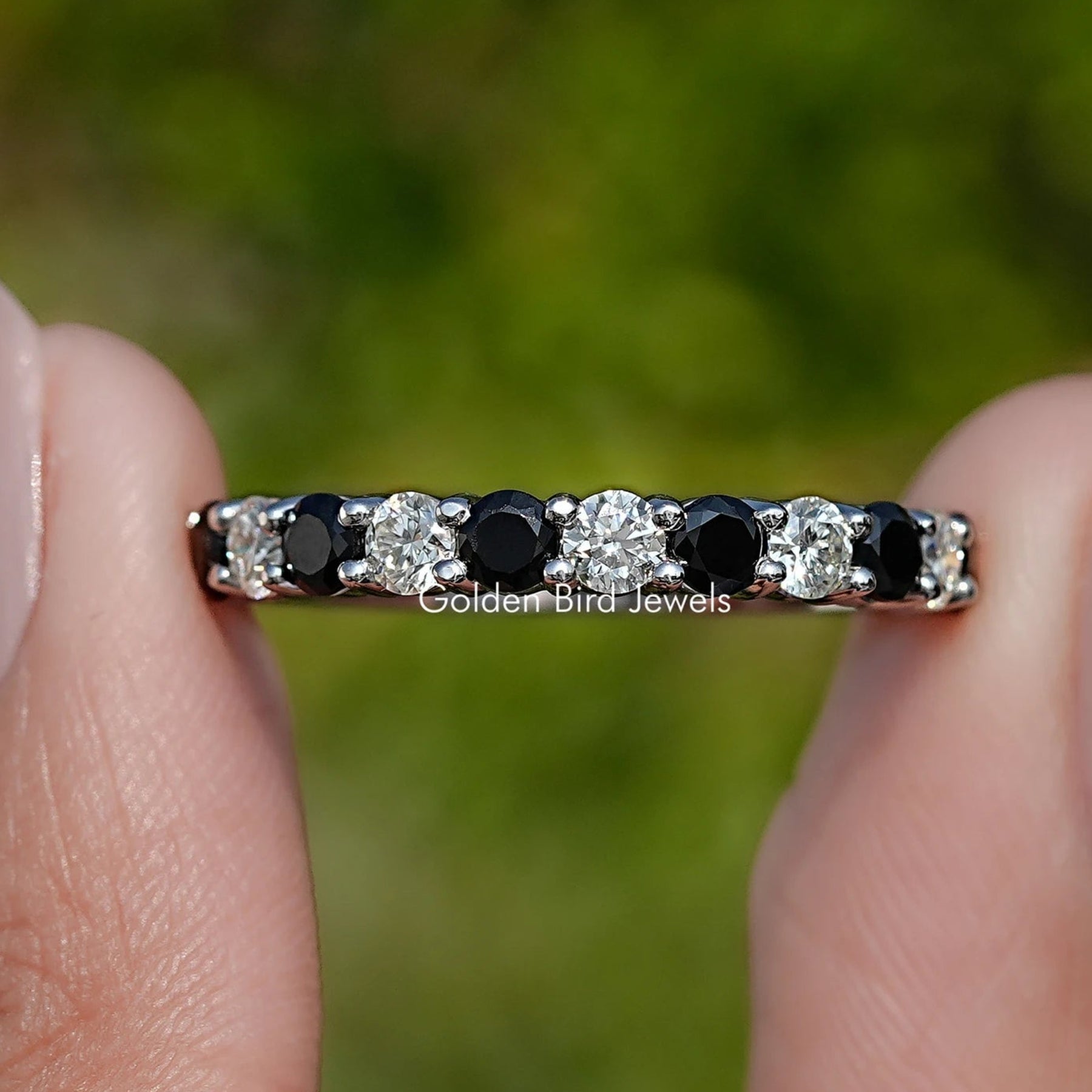 Round Moissanite And Gemstone Eternity Band