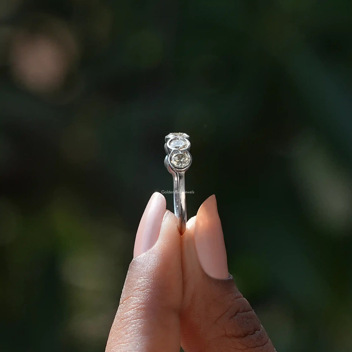 [White Gold Round Moissanite Wedding Band]-[Golden Bird Jewels]