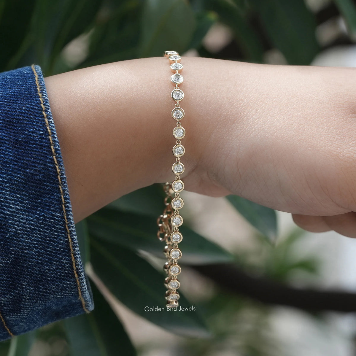 [Bezel Setting Moissanite Round Cut Bracelet]-[Golden Bird Jewels]