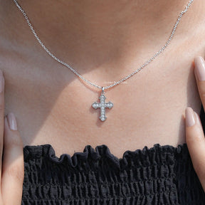 Round Cut Moissanite Encrusted Cross Pendant in Prong Setting 