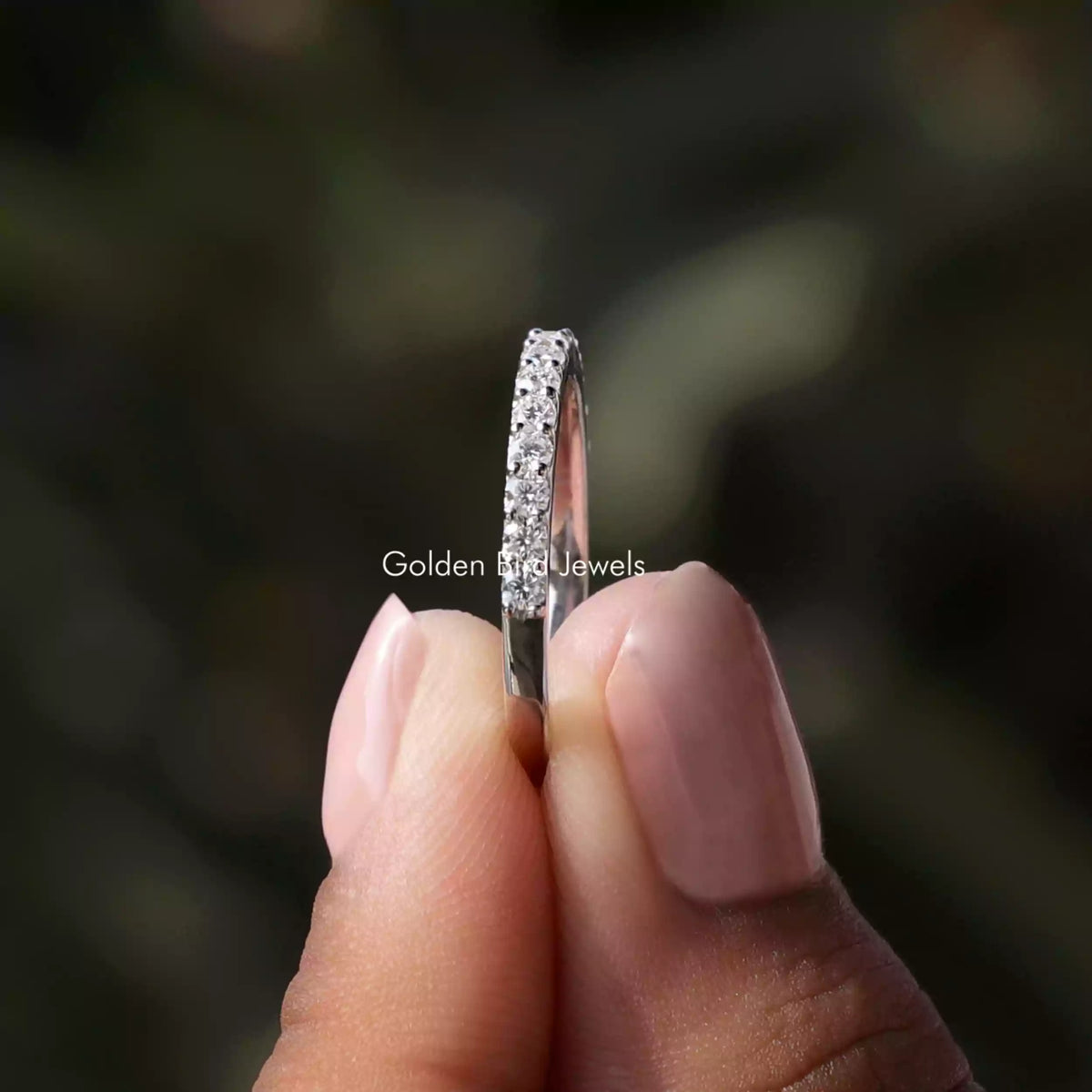 Side View of Round Moissanite Half Eternity Stacking Band	