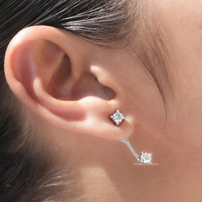 Round Moissanite Screw Back Women Earrings