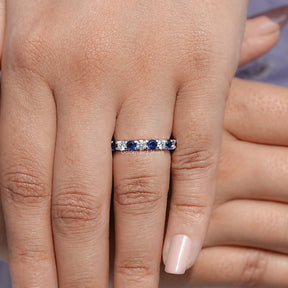 Round Cut Blue Gemstone Eternity Band