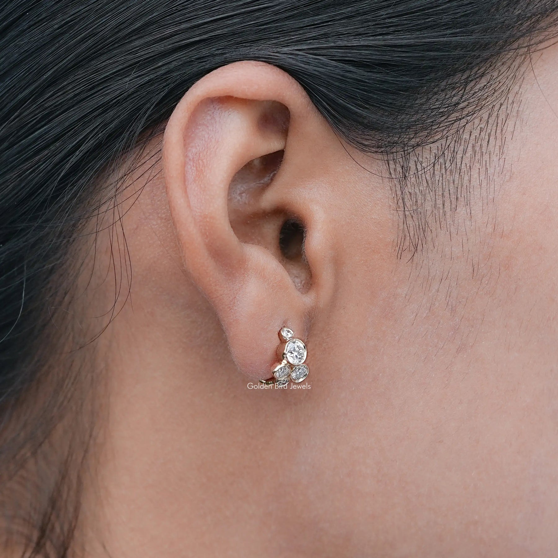 Colorless Round Cut Diamond Huggie Earrings 
