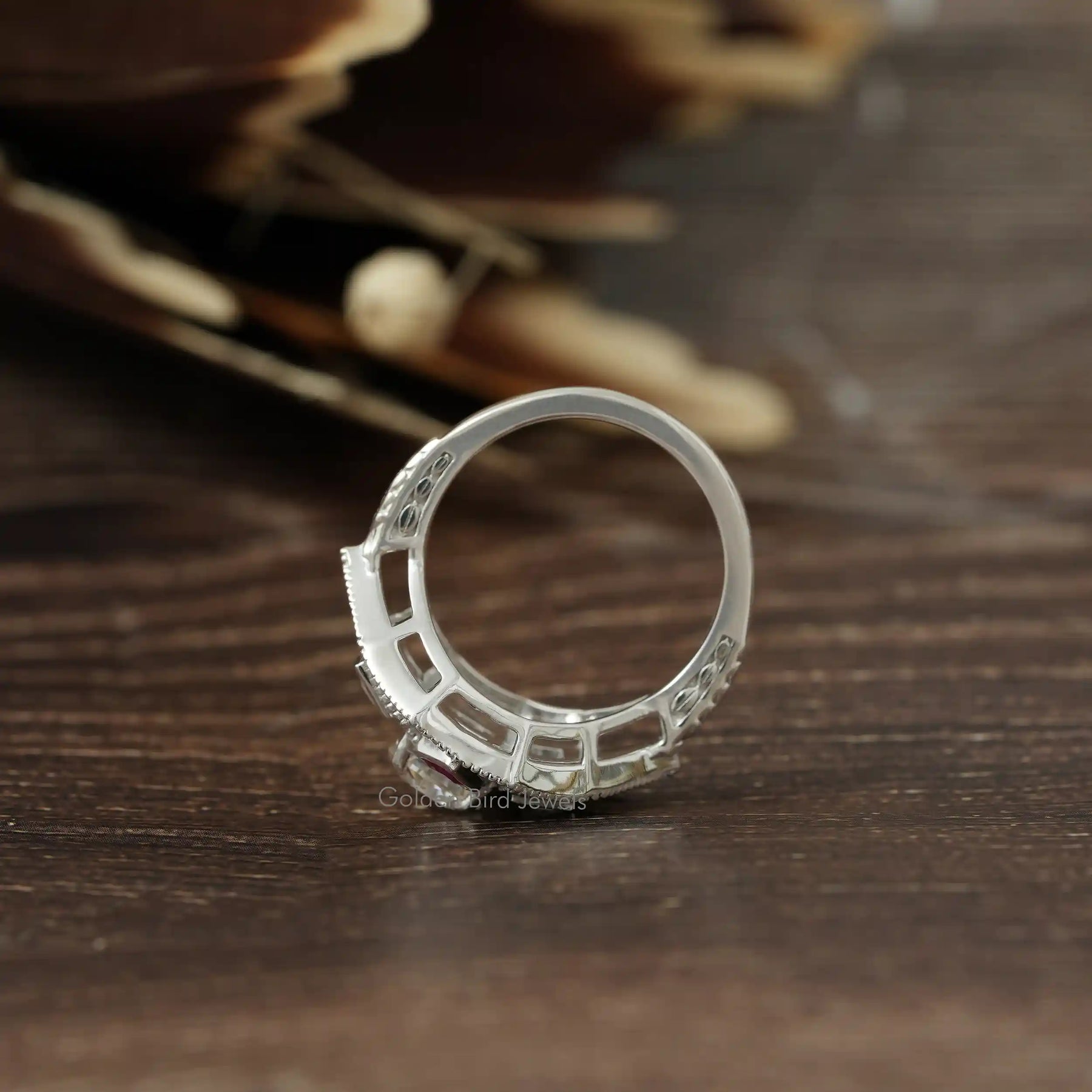 Back View of Art Deco Round And Baguette Engagement Ring