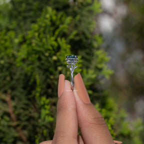 Sapphire Blue Oval Gemstone Leaf Style Ring