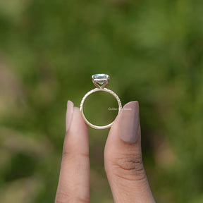 Back view of Cushion Cut Lab Diamond Ring in secure setting 