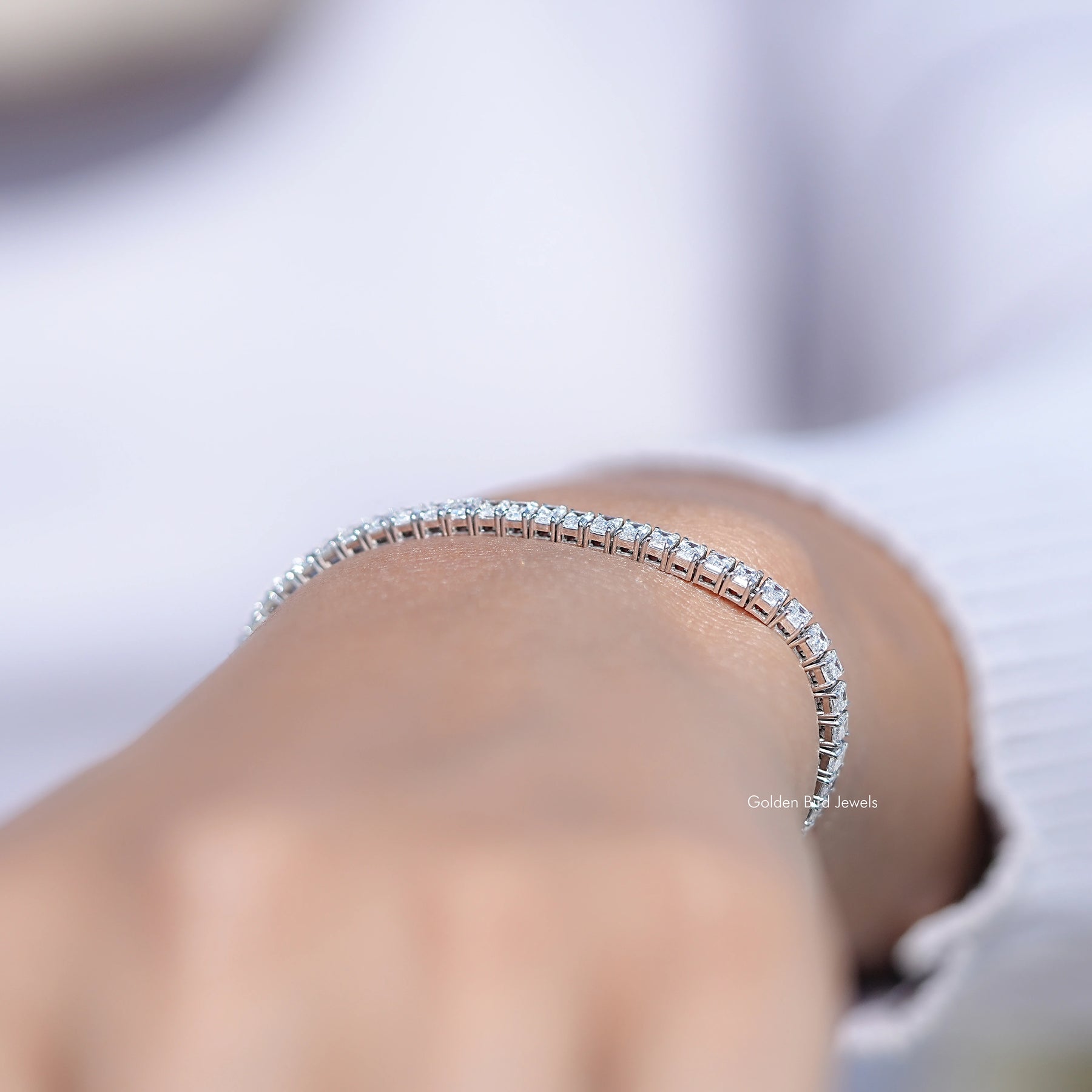 Side View Of Lab Diamond Tennis Bracelet