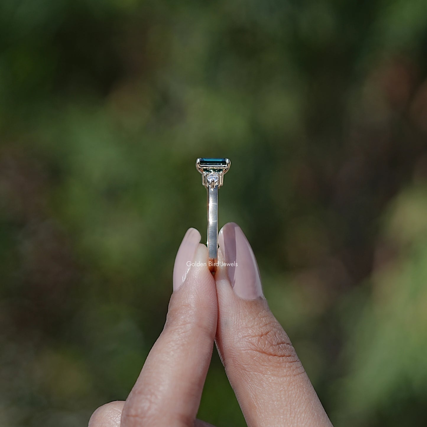 Side View Of Emerald Cut Moissanite solitaire Ring 
