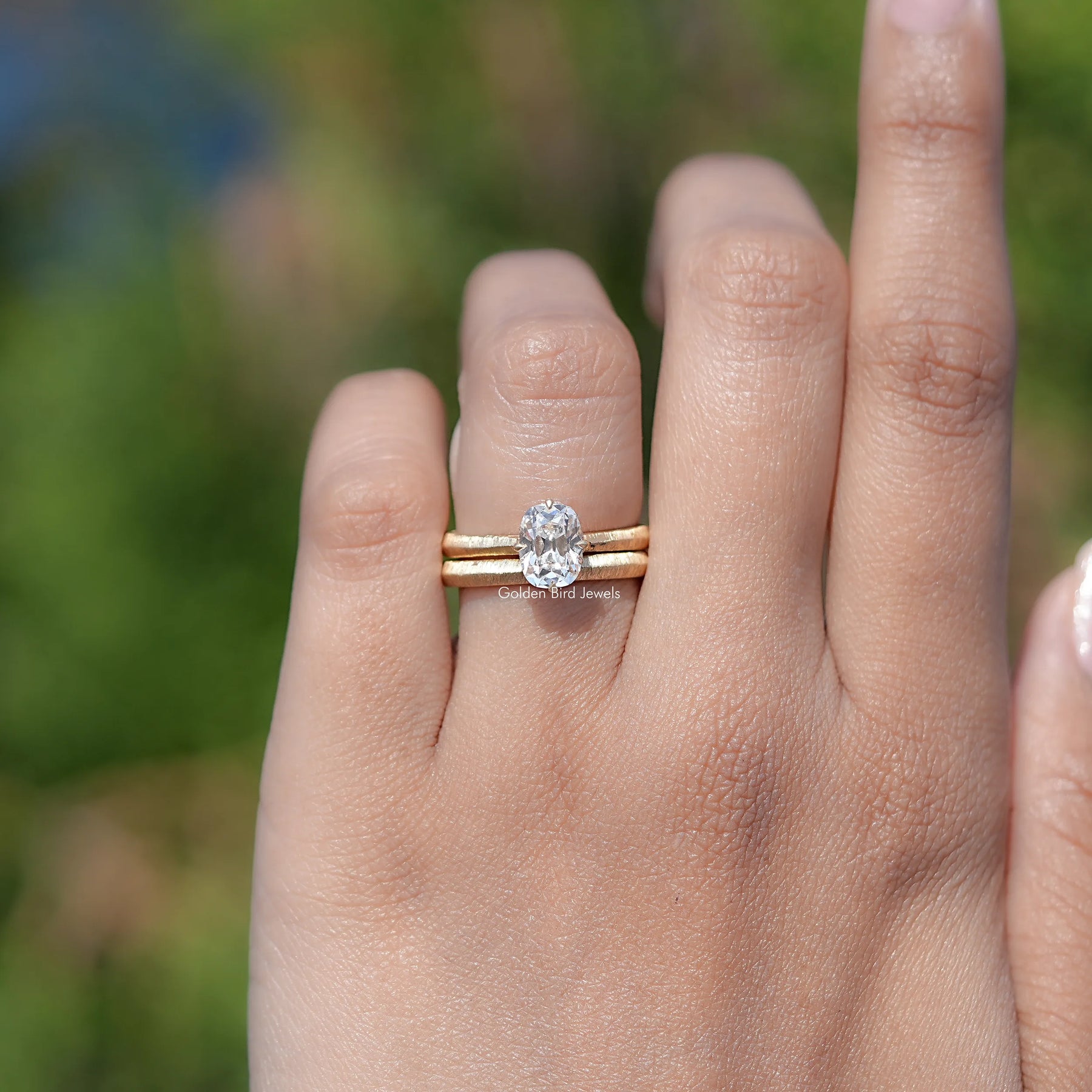 Detailed View of Old Mine Cushion Cut Ring Set
