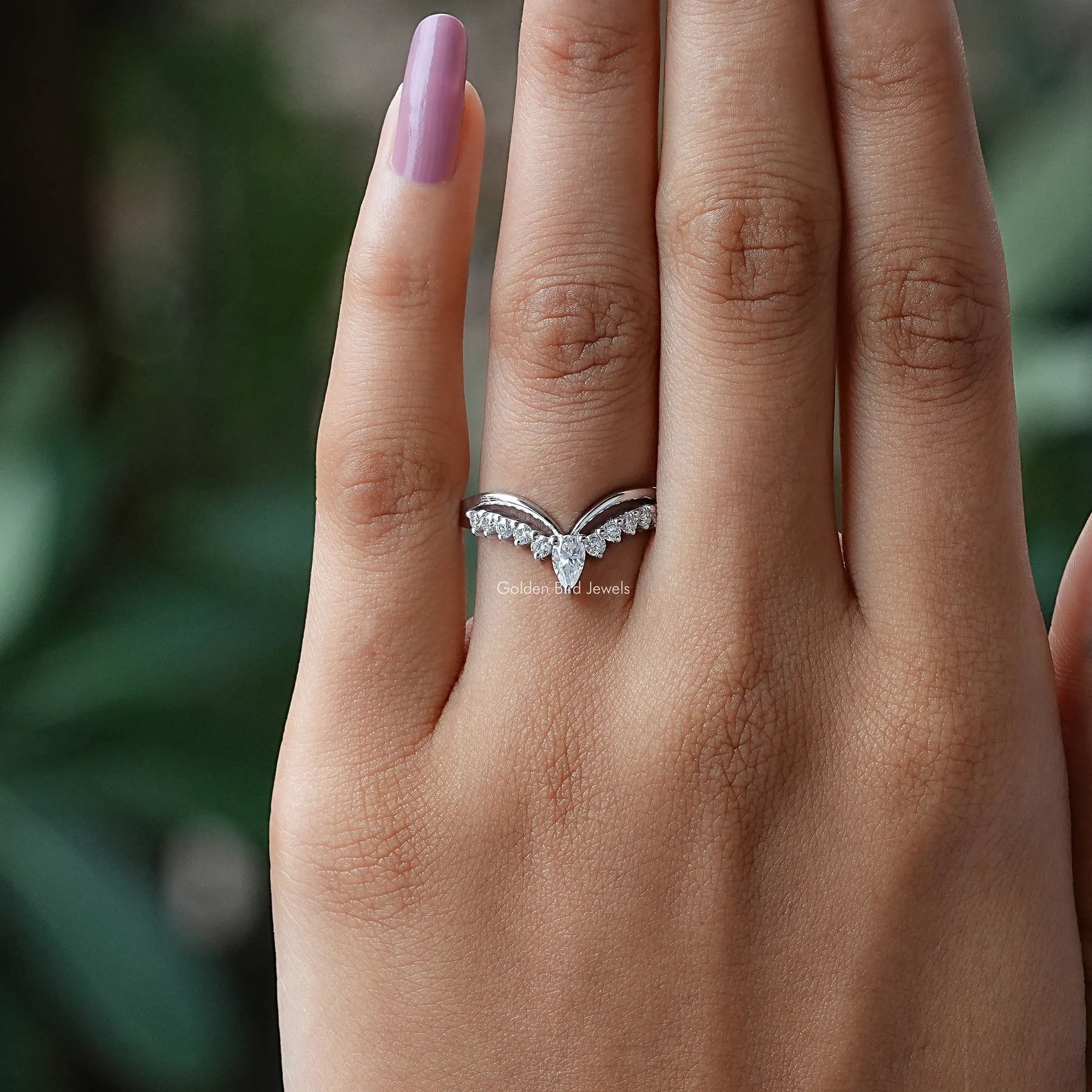 Pear Shaped Moissanite Chevron Wedding Band