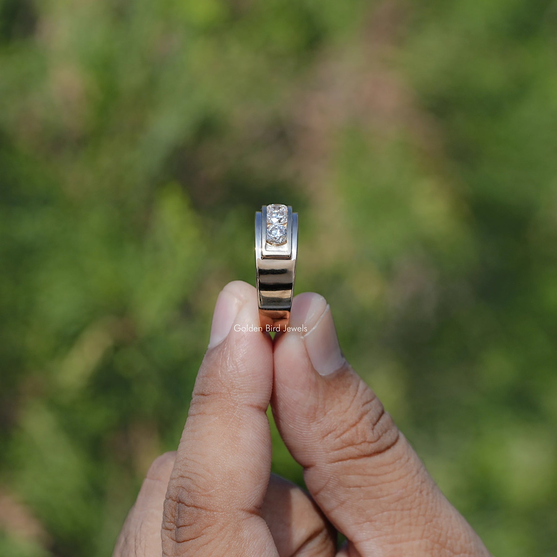 Side View of Engagement ring crafted With Lab Diamond Channel Set Men's Ring