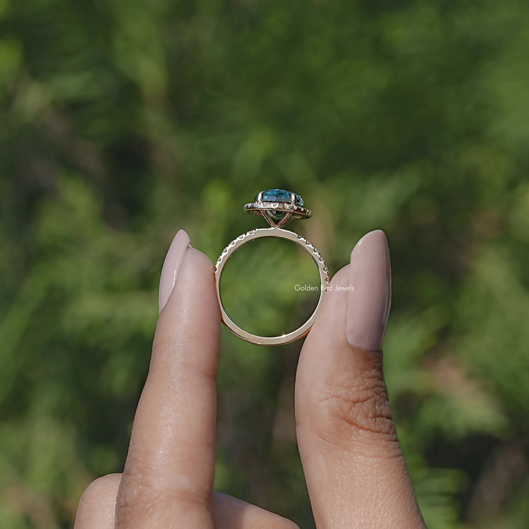 Back view of Moissanite Halo Accent Ring
