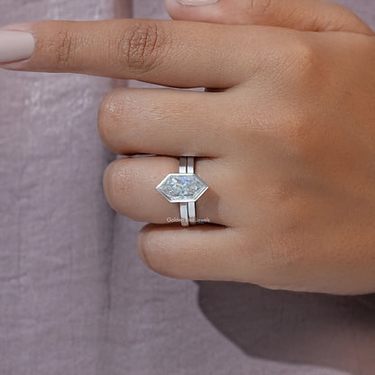Dutch Marquise Moissanite Bezel Set Bridal Ring Set