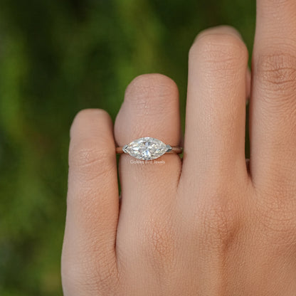 East West Marquise Cut Moissanite Engagement Ring