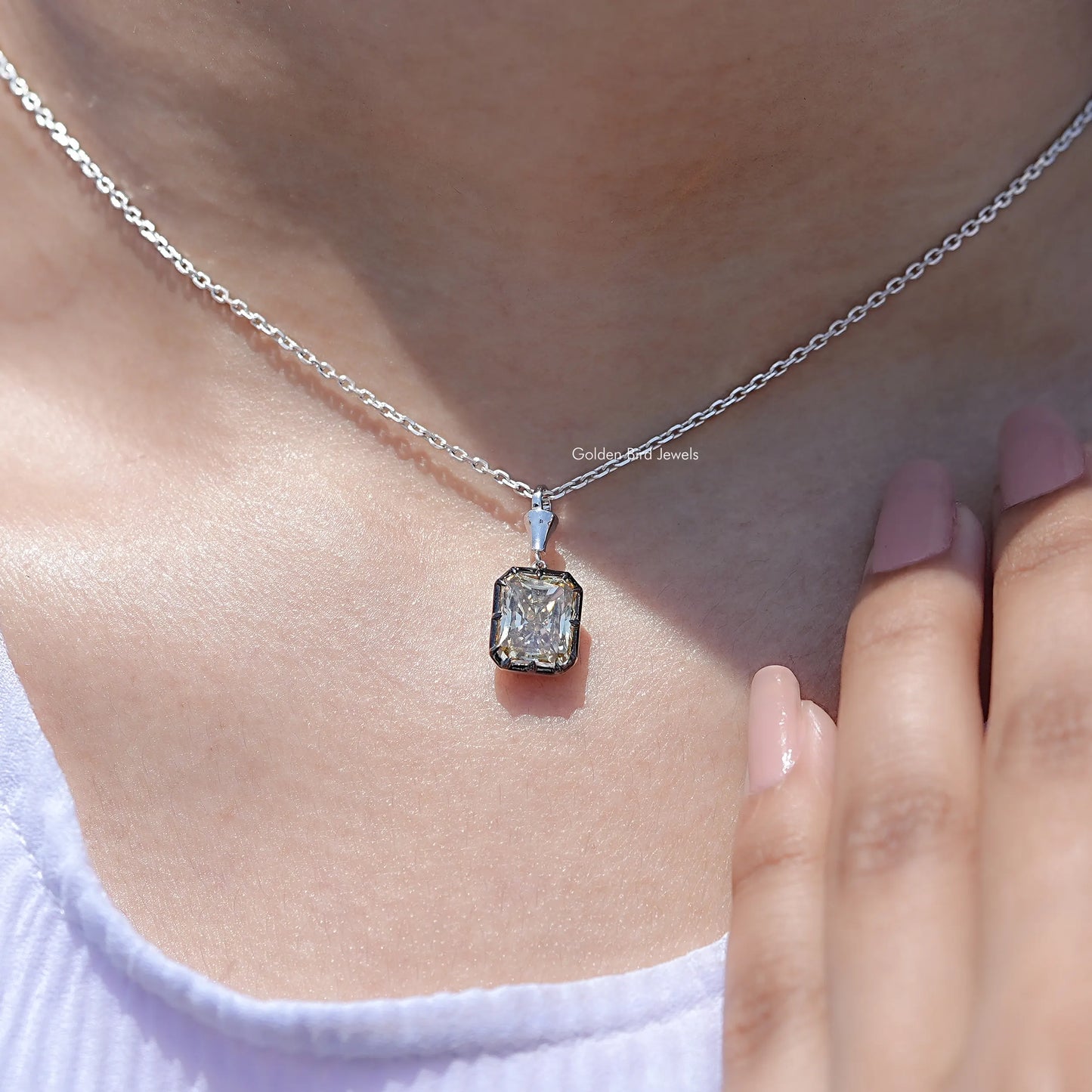 Yellow Radiant Moissanite Solitaire Pendant