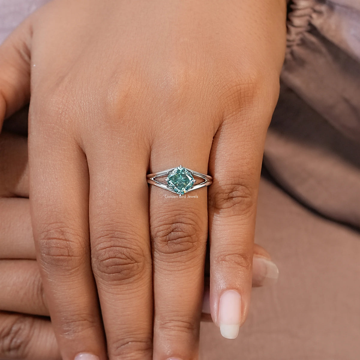 Cushion Moissanite Split Shank Wedding Ring