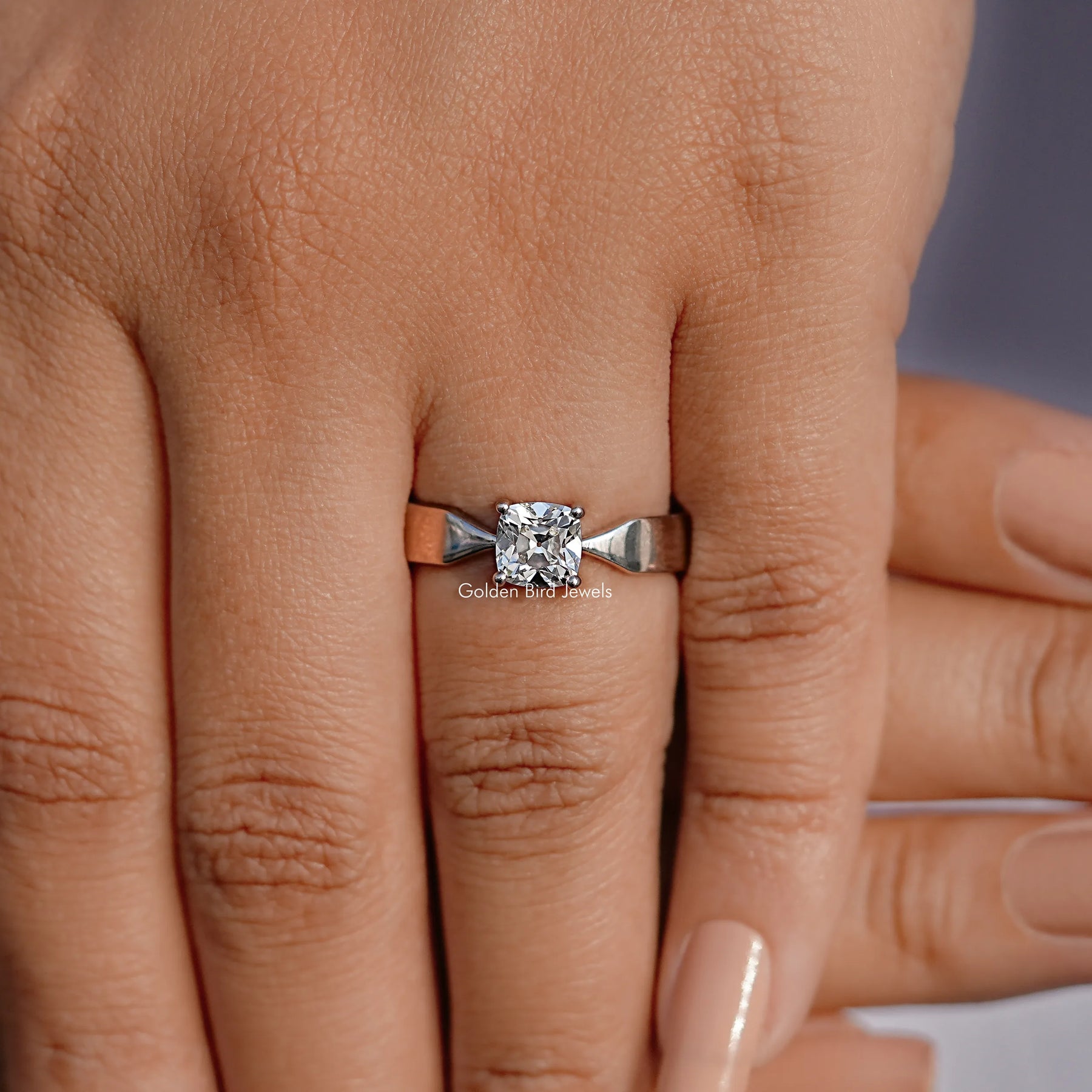 Square Old Mine Cushion Dimaond Solitaire Ring