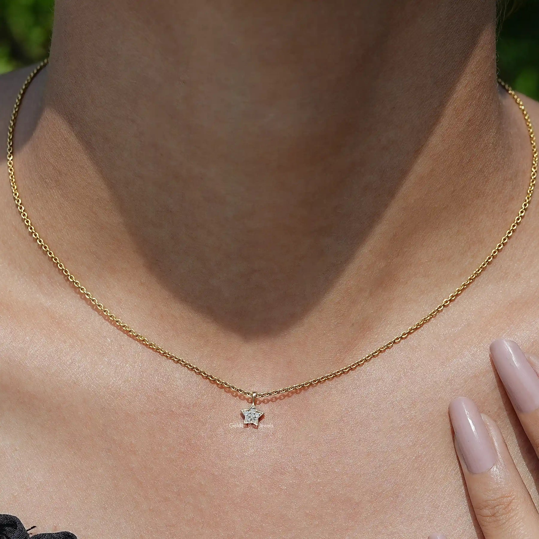 View of Star Shaped Round Cut Diamond Pendant​ In Yellow Gold