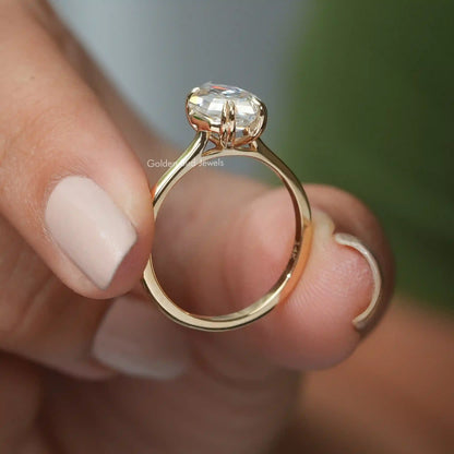 Back View of Cathedral Set Step Cut Dutch Marquise Cut Moissanite Ring In two fingers