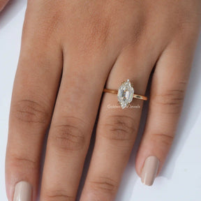 Detailed View of Step cut Dutch Marquise Moissanite Ring In Yellow Gold